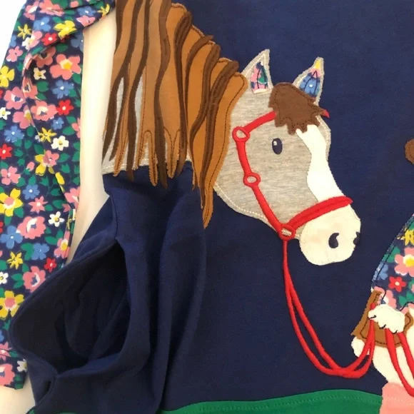 knee length dresses for ladies Mini Boden Pink Stripe Horse Appliqué Pockets Tunic Dress – Designer Kids  Outlet main image 1